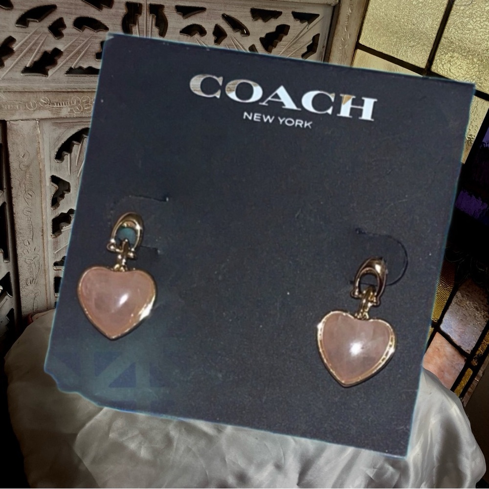 NWT Coach Gold and Pink Heart Earrings